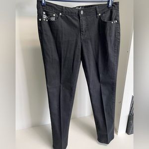 EARL JEAN black skinny jeans with bling back pockets.  Size 14P